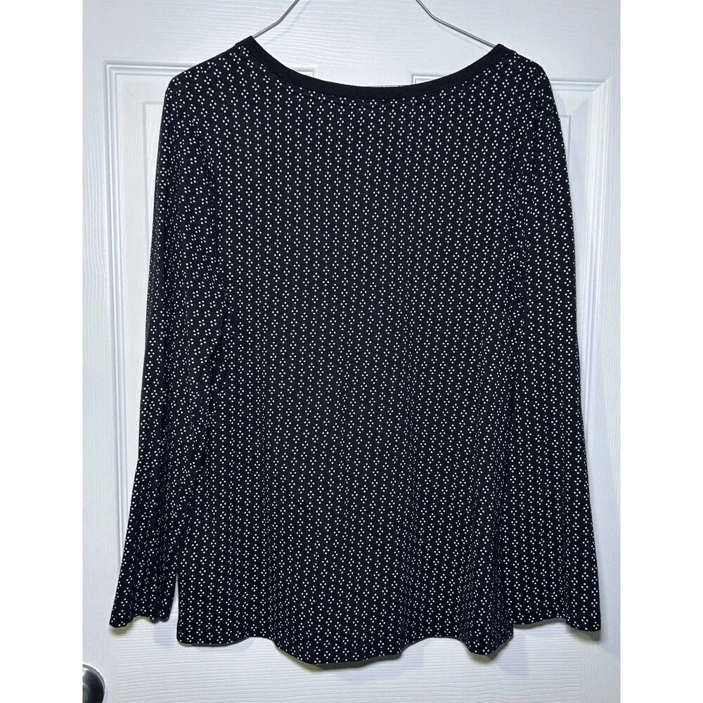 Company Ellen Tracy Pajama Top Women's Large Black Polka Dot Button Long Sleeve